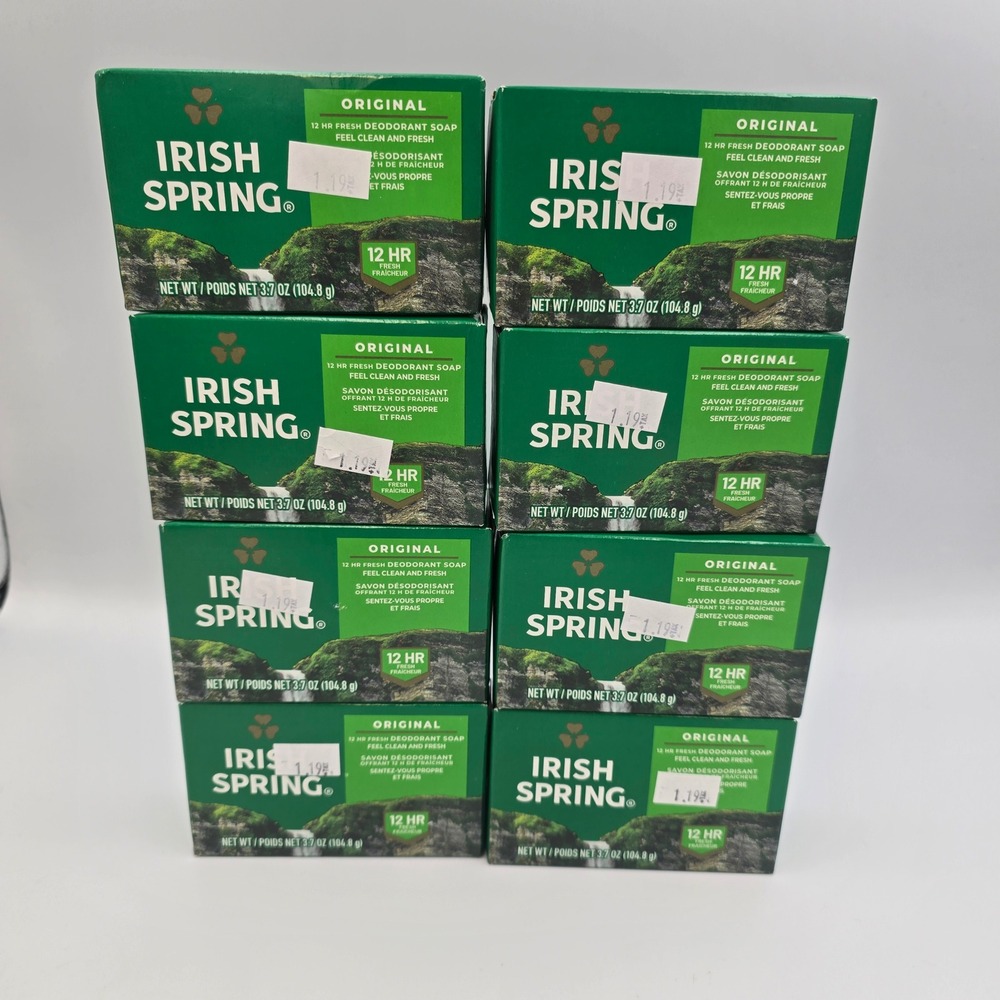 Irish Spring Original Scent Deodorant Bar Soap 12 Hour 3.7oz Lot of 8 NIB
